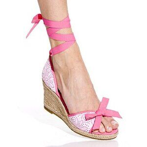 NEW NIB Women's Lilly Pulitzer Pink White Espadrille Wedges Size 9